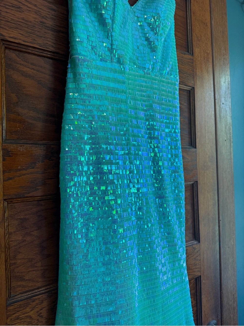 NWT TIFFANY DESIGNS 16065 Micro Fringe Sequin V Neck Mermaid Dress Evening Gown - Picture 8 of 14